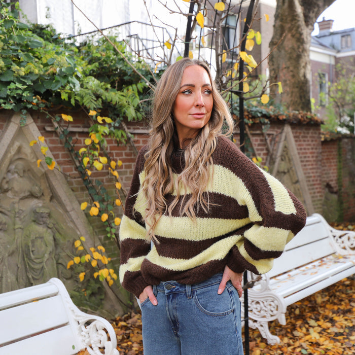 Streep knit geel bruin