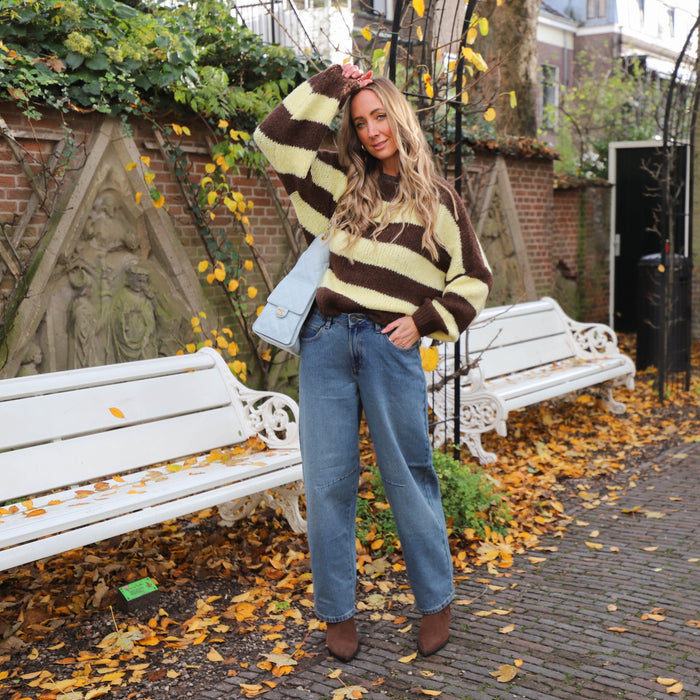 Streep knit geel bruin
