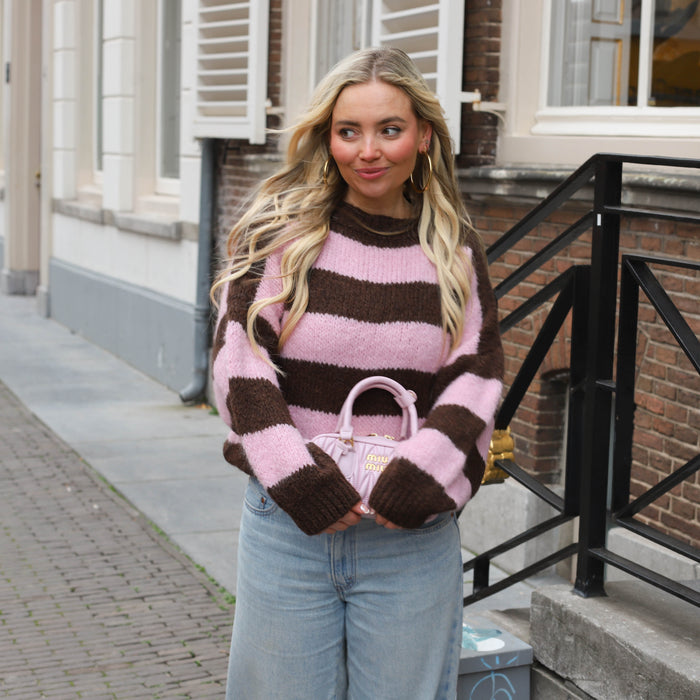 Streep knit roze bruin