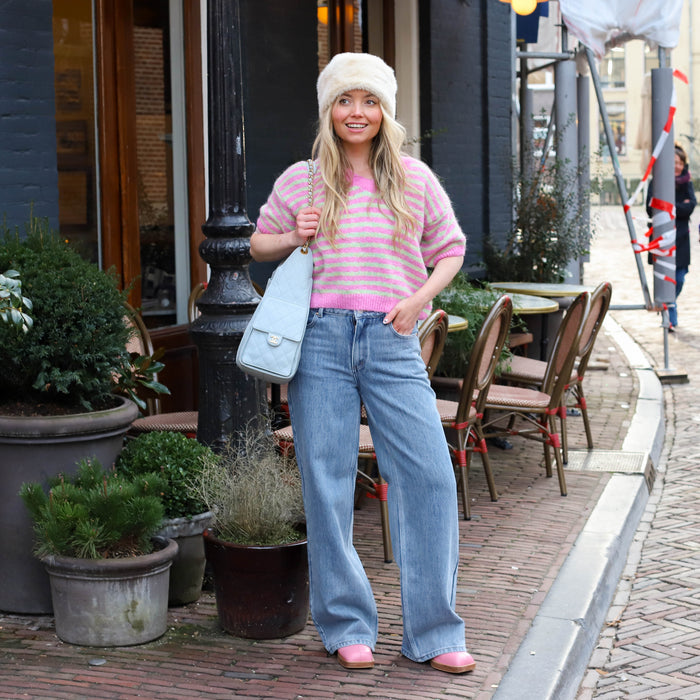 Streep knit roze groen