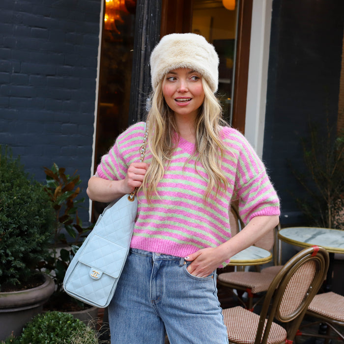 Streep knit roze groen