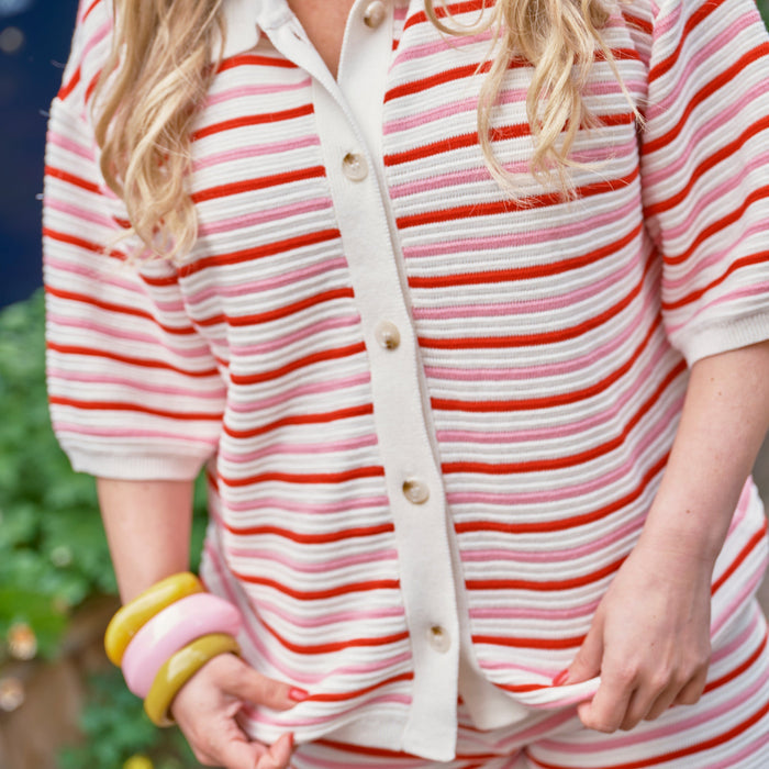 Streep knit set roze rood