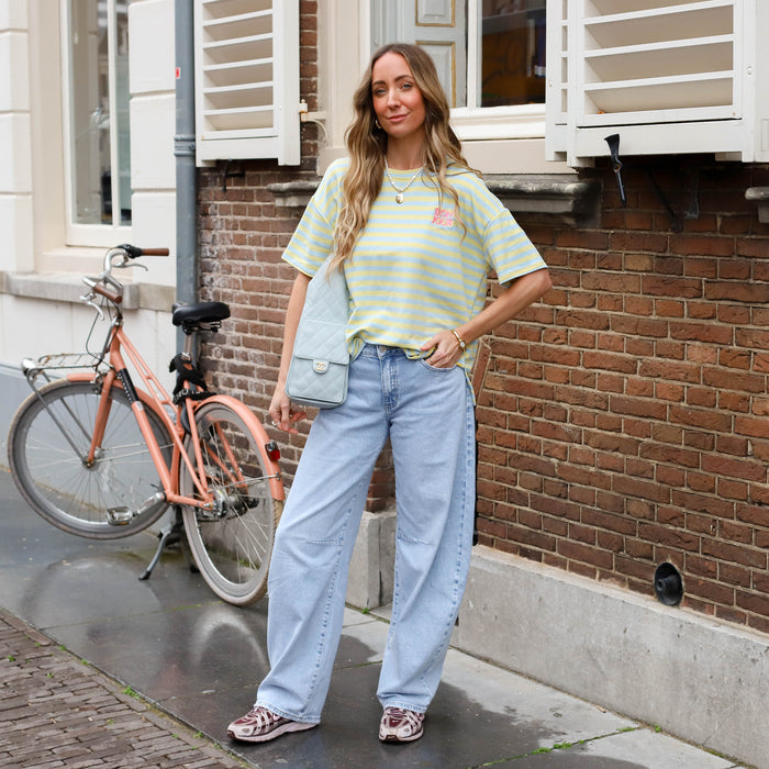 Streep shirt Bonjour lichtgeel mint