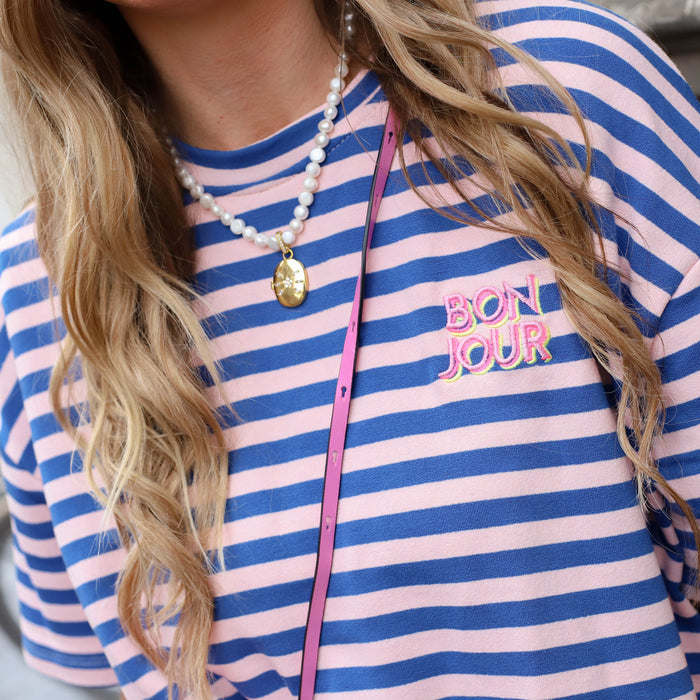 Streep shirt Bonjour lichtroze blauw