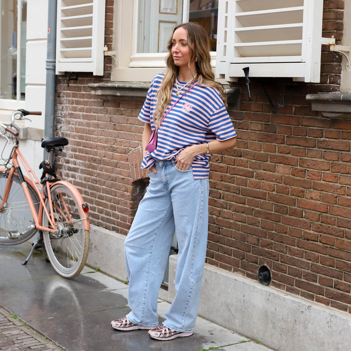 Streep shirt Bonjour lichtroze blauw