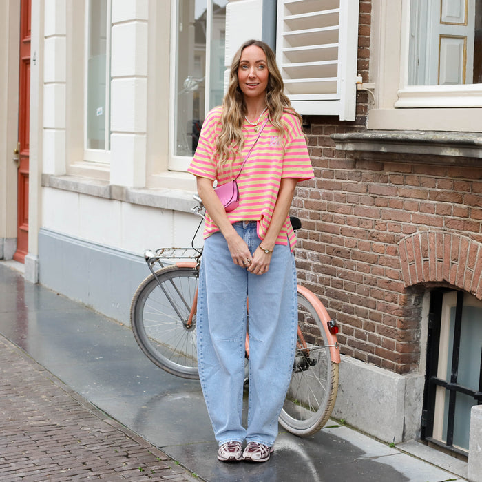 Streep shirt Bonjour lichtroze geel