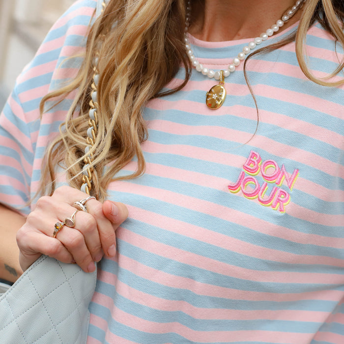 Streep shirt Bonjour lichtroze lichtblauw