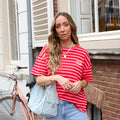 Streep shirt Bonjour roze rood