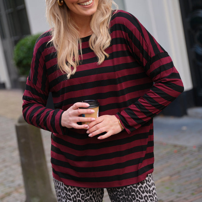 Streep shirt burgundy bruin