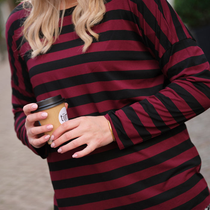 Streep shirt burgundy bruin