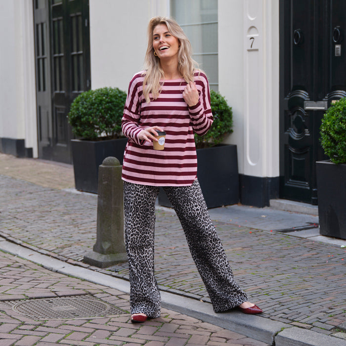 Streep shirt burgundy roze