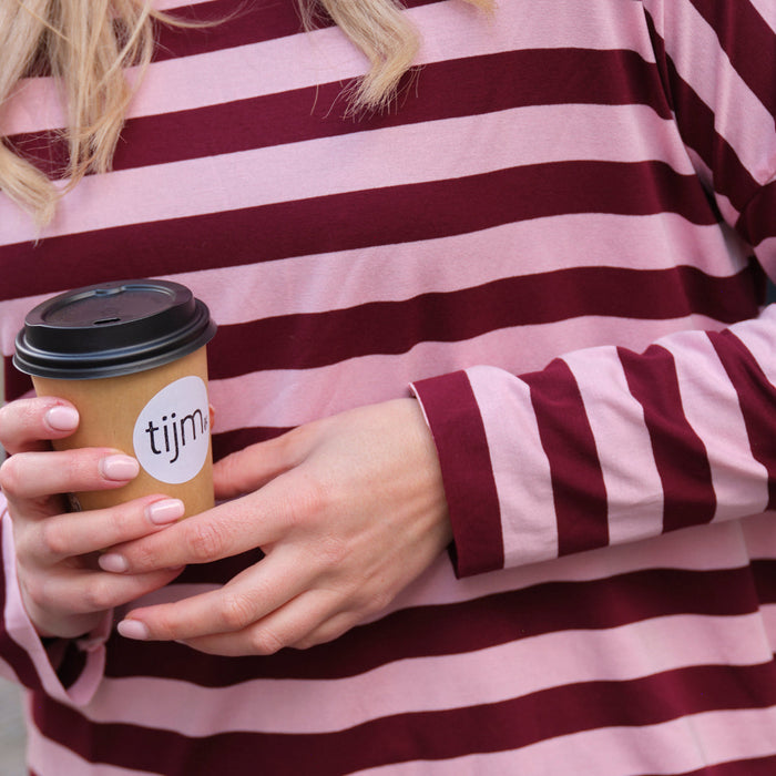 Streep shirt burgundy roze