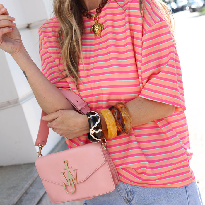 Streep shirt roze koraal