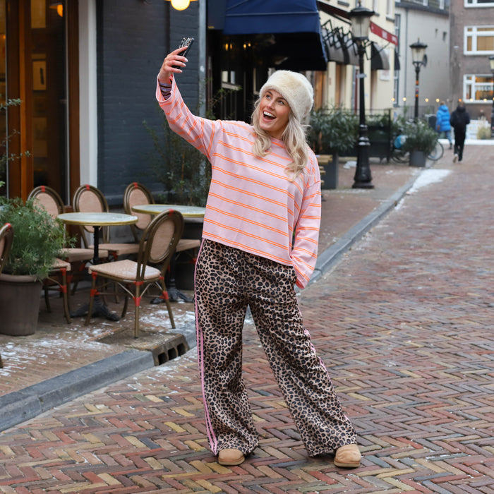 Streep shirt trui Hannah lichtroze oranje