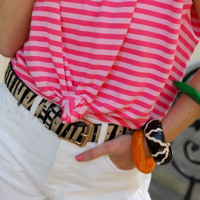 Streep top knoop dubbel roze