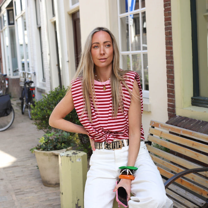 Streep top knoop roze burgundy