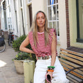 Streep top knoop roze burgundy