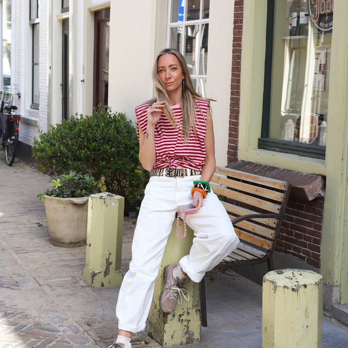 Streep top knoop roze burgundy