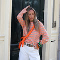 Streep top oranje beige