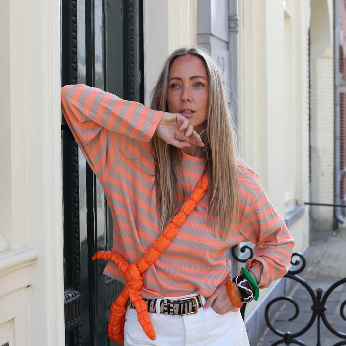 Streep top oranje beige