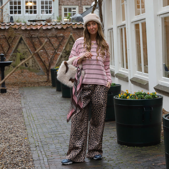 Streep trui Hannah lichtroze bruin