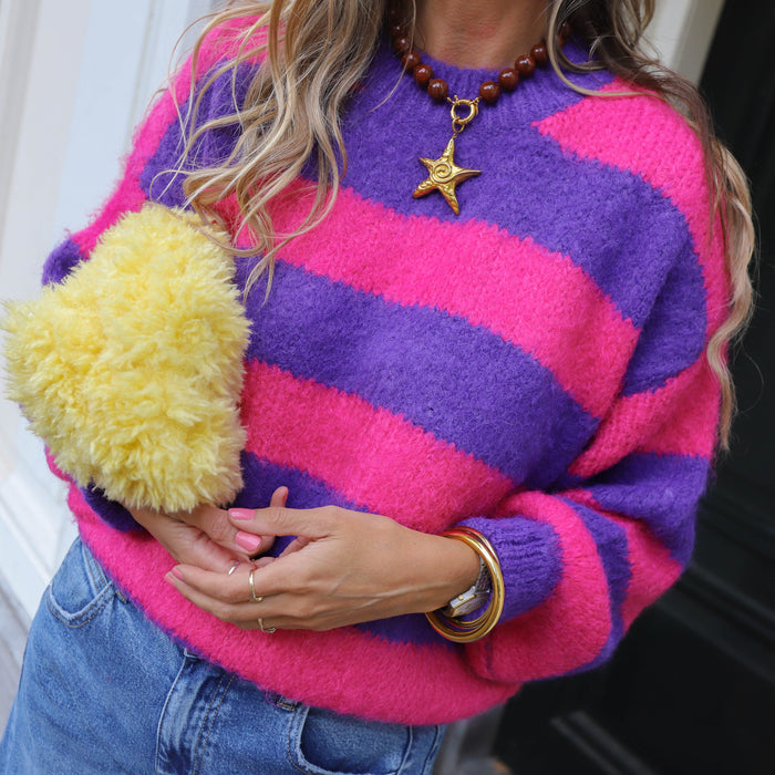 Streep trui paars fuchsia