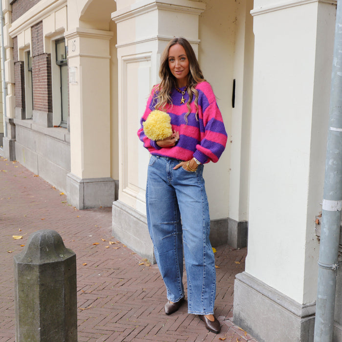 Streep trui paars fuchsia