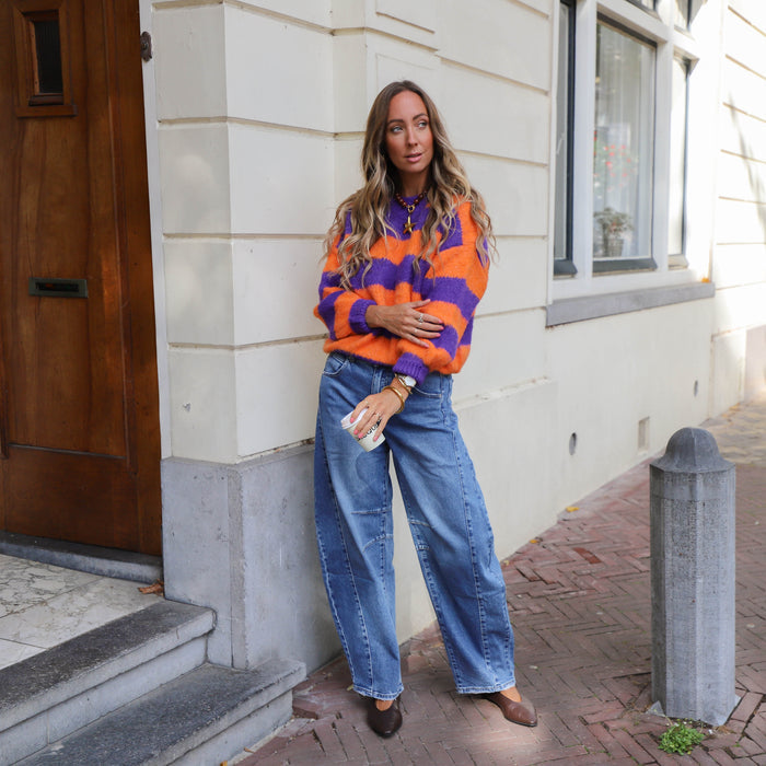 Streep trui paars oranje