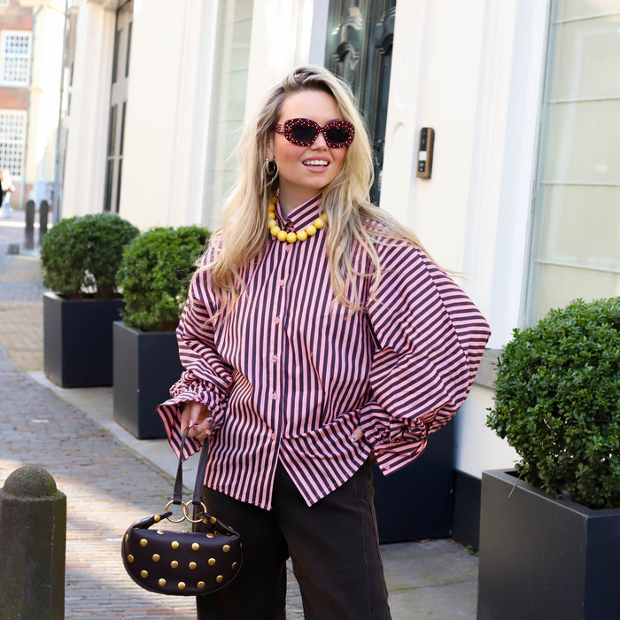 Strepen blouse roze bruin