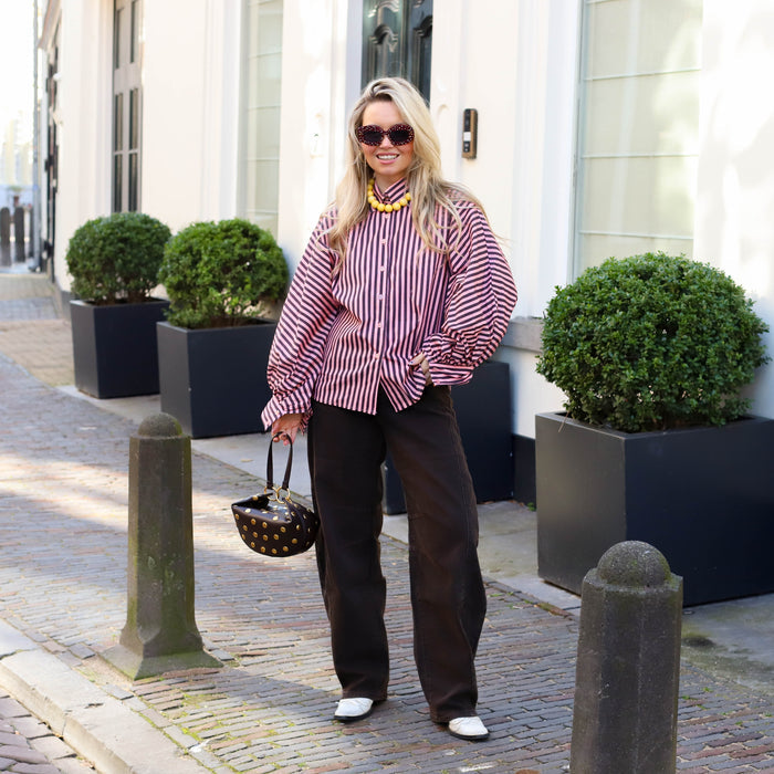 Strepen blouse roze bruin
