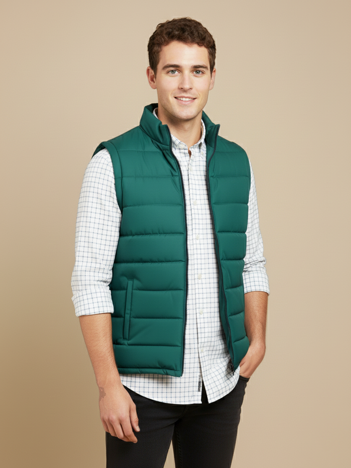Stylish Puffer Sleeveless Zipper Mockneck Jacket For Men-Zinc-BRPH29