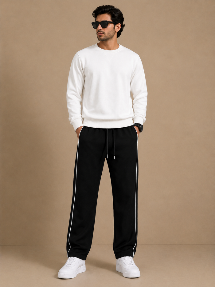 Stylish Regular Fit Both Season Trouser For Men Black with white stripes tr1