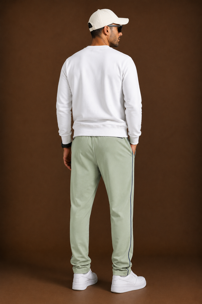Stylish Regular Fit Both Season Trouser For Men Light Sage Green with navy stripes tr12