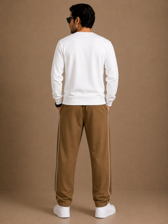 Stylish Regular Fit Both Season Trouser For Men peanut with white stripes tr6