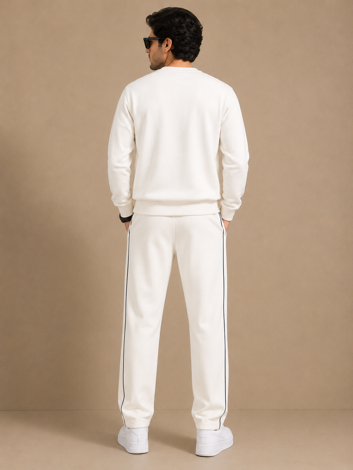 Stylish Regular Fit Both Season Trouser For Men Off-white with Navy stripes tr4