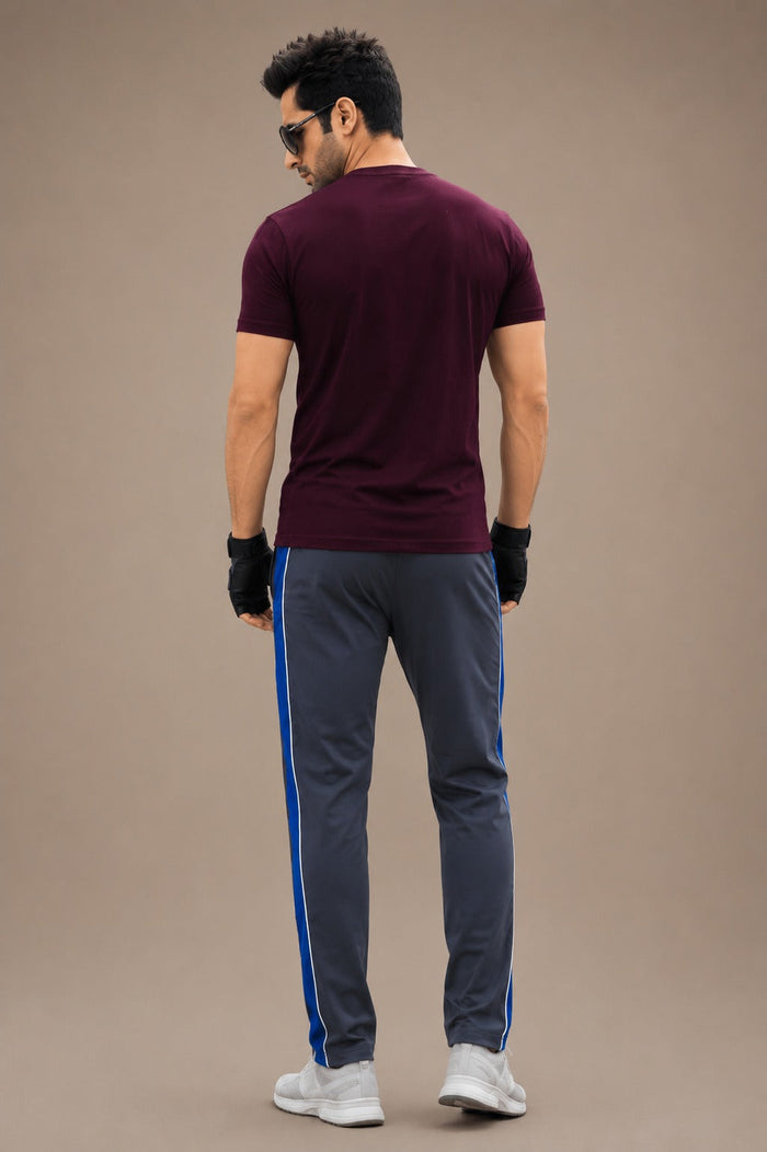 Stylish Regular Fit Summer Trouser For Men-Charcol With Royal blue & White Stripers-A08