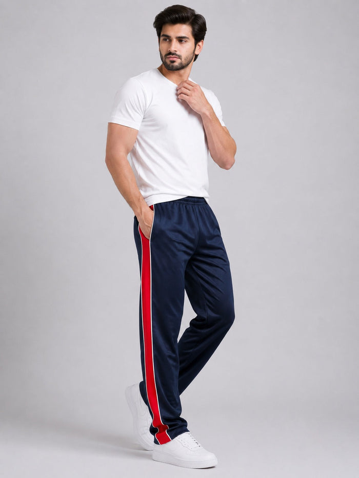 Stylish Regular Fit Summer Trouser For Men-Navy With Red & White Stripers-A07