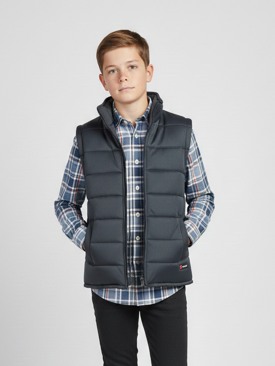 Stylish Sleeveless Winter Zipper Mockneck Jacket For Kids-Dark Grey-RSJ03