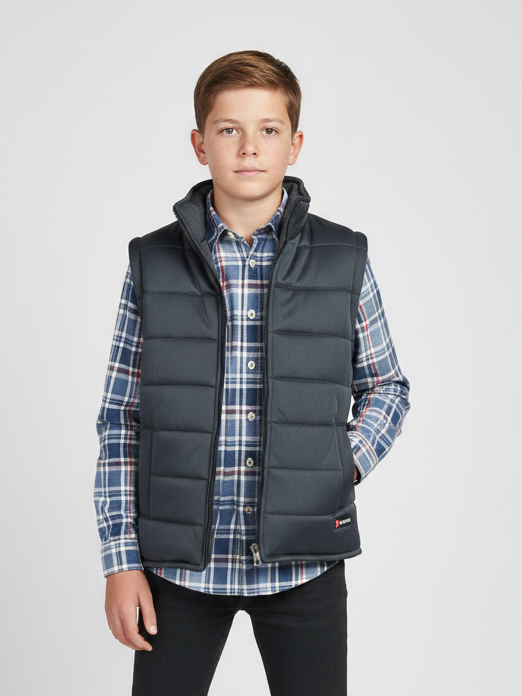 Stylish Sleeveless Winter Zipper Mockneck Jacket For Kids-Dark Grey-RSJ03