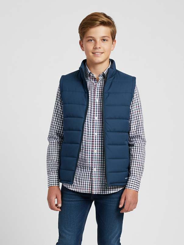 Stylish Sleeveless Winter Zipper Mockneck Jacket For Kids-Sea Blue-RSJ08