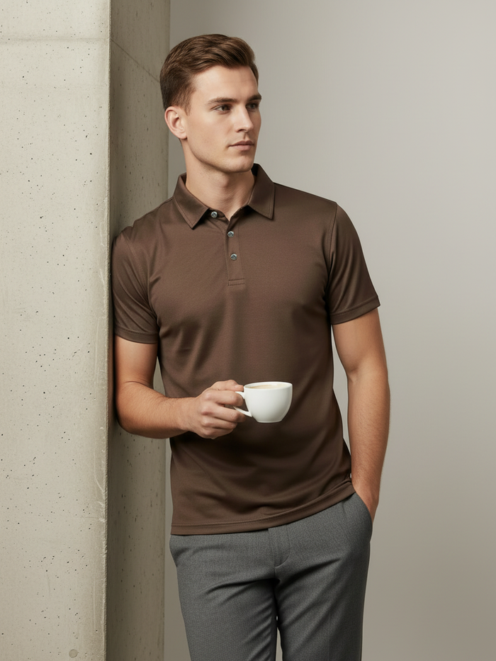Stylish Spandex Dry Polo Shirt For Men-Chocolate Brown-BE0111