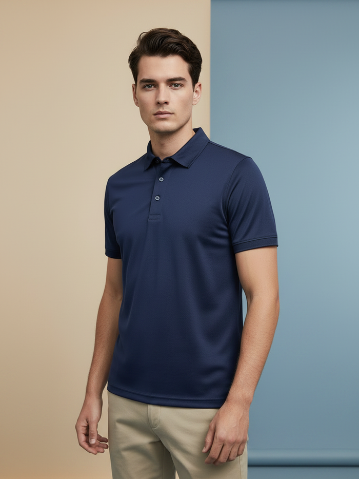 Stylish Spandex Dry Polo Shirt For Men-Dark Navy-BE4996