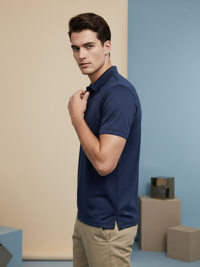 Stylish Spandex Dry Polo Shirt For Men-Dark Navy-BE4996