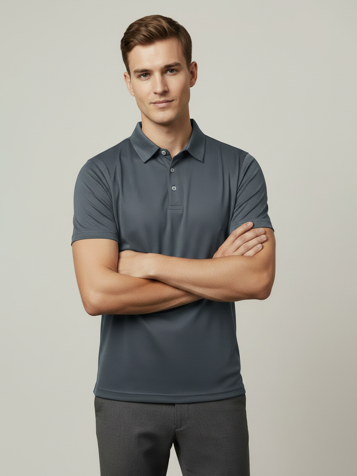 Stylish Spandex Dry Polo Shirt For Men-Grey-BE9893