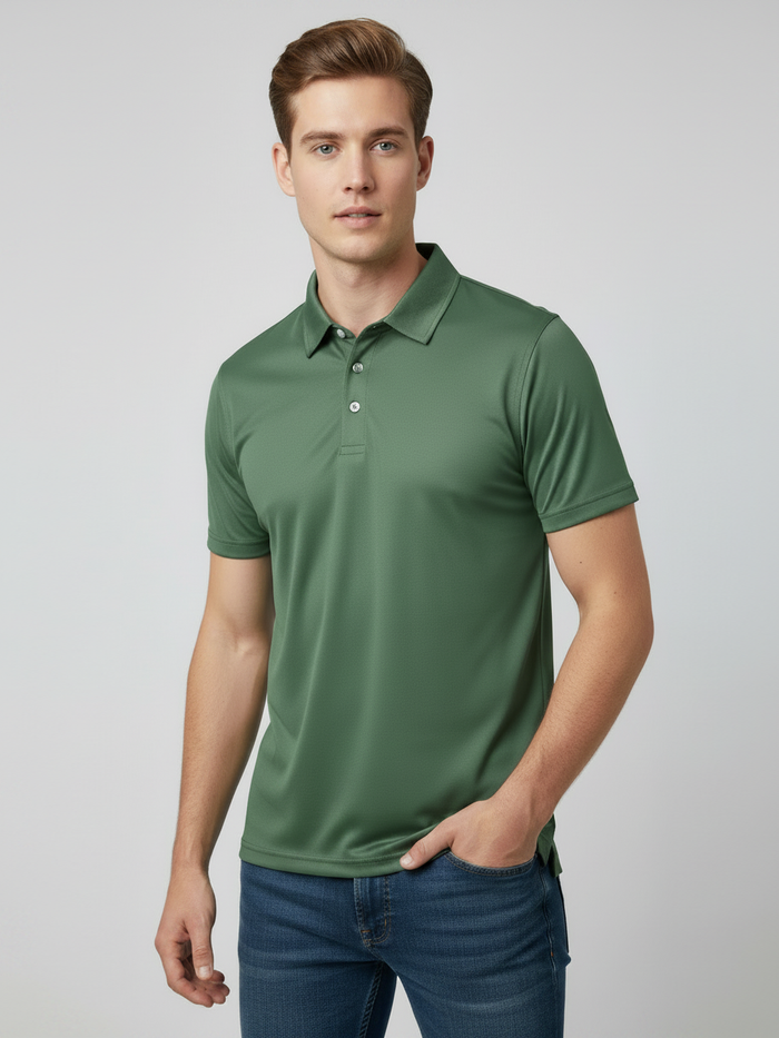 Stylish Spandex Dry Polo Shirt For Men-Light Olive Green-BE6731