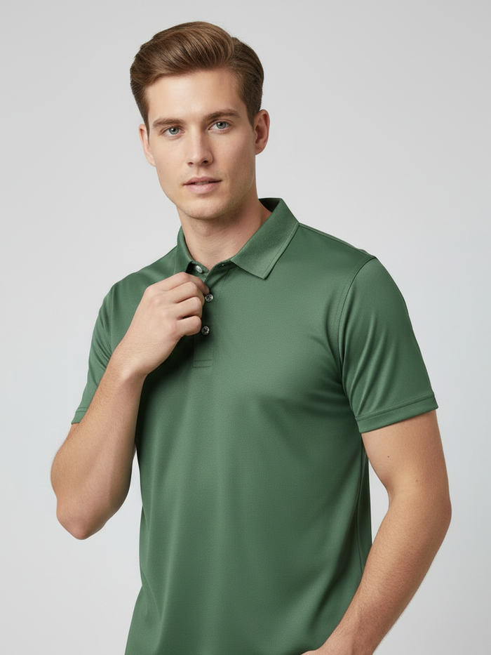 Stylish Spandex Dry Polo Shirt For Men-Light Olive Green-BE6731