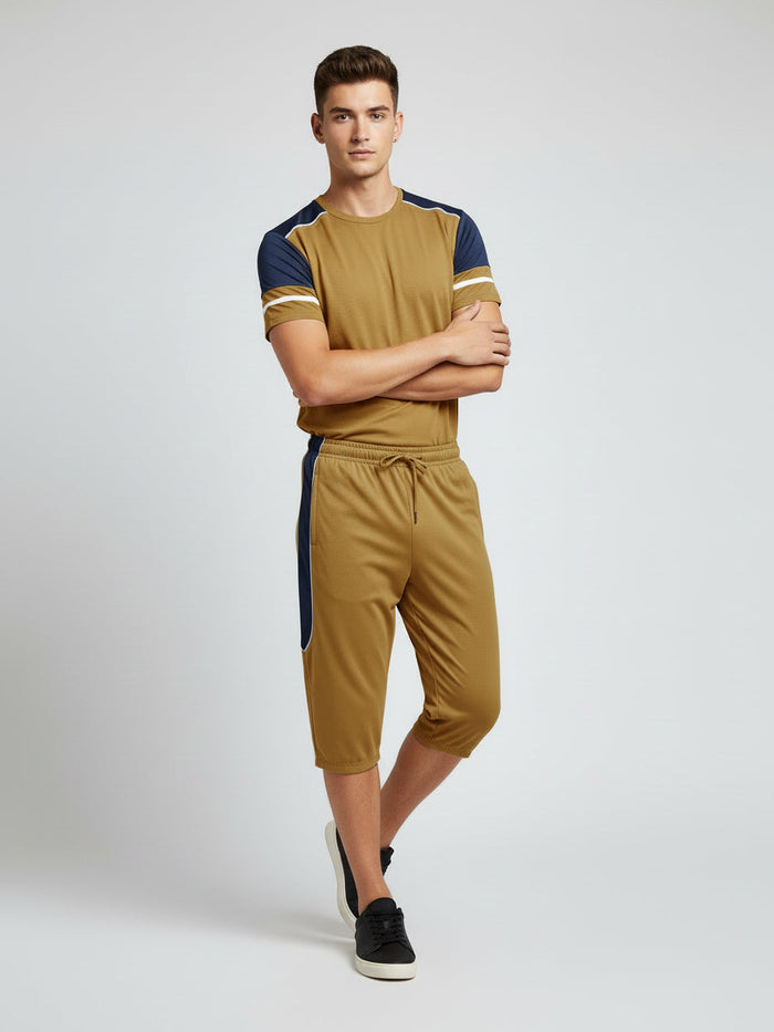 Stylish Summer T-Shirt & Short Suit For Men-Brown-BEE16