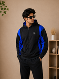 Stylish Winter Zipper down shoulder Jacket For Men-Black With royle Blue panals hr1