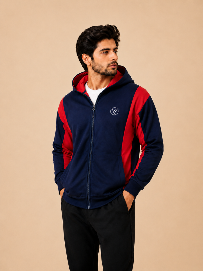 Stylish Winter Zipper down shoulder Jacket For Men-Dark navy With red panals hr02(Copy)