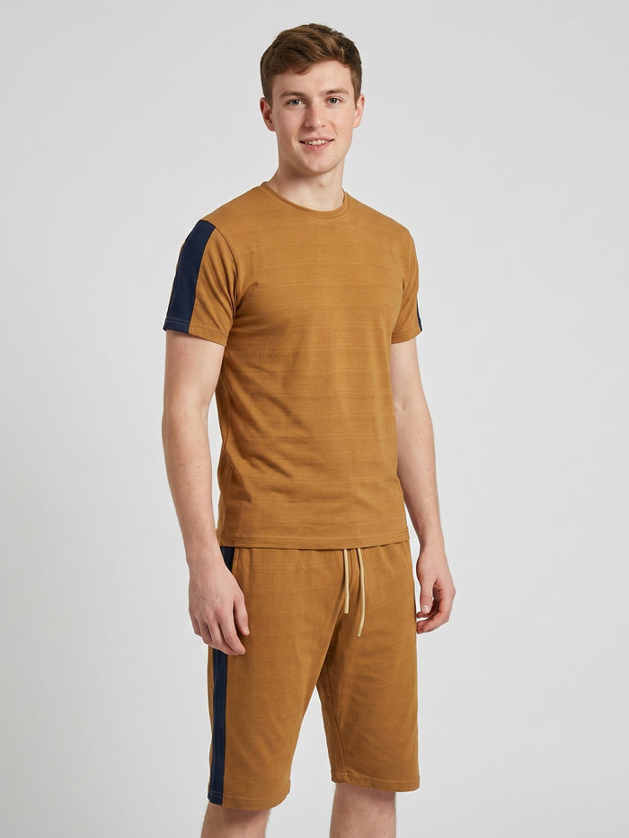Summer Co Ord Set For Men-Brown & Navy-BE5227